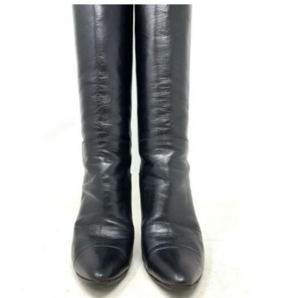 100% Auth CHANEL Logo Heels Leather Boots - Picture 2 of 8